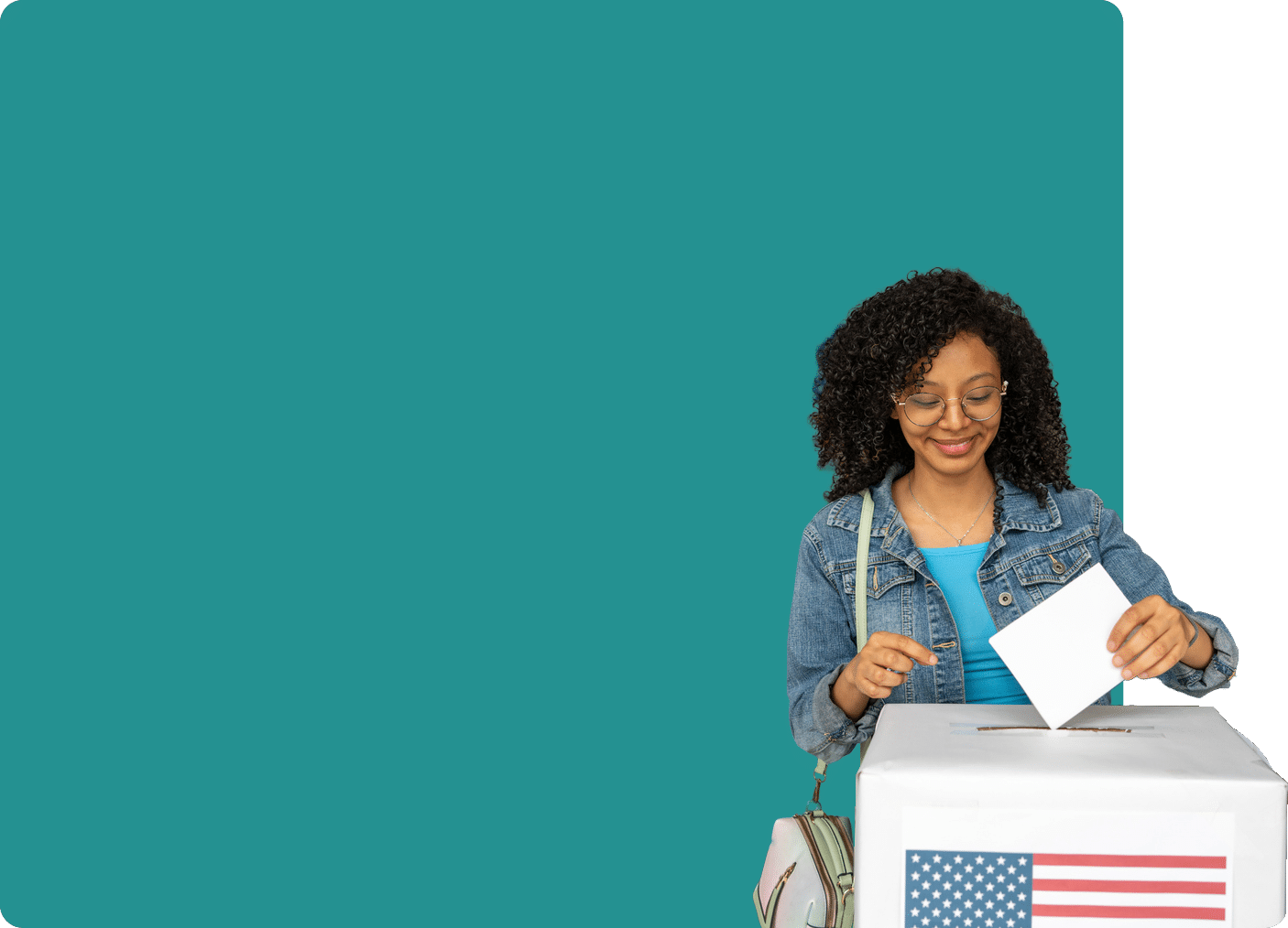 Young Black Girl placing folded envelope into voting box with American flag